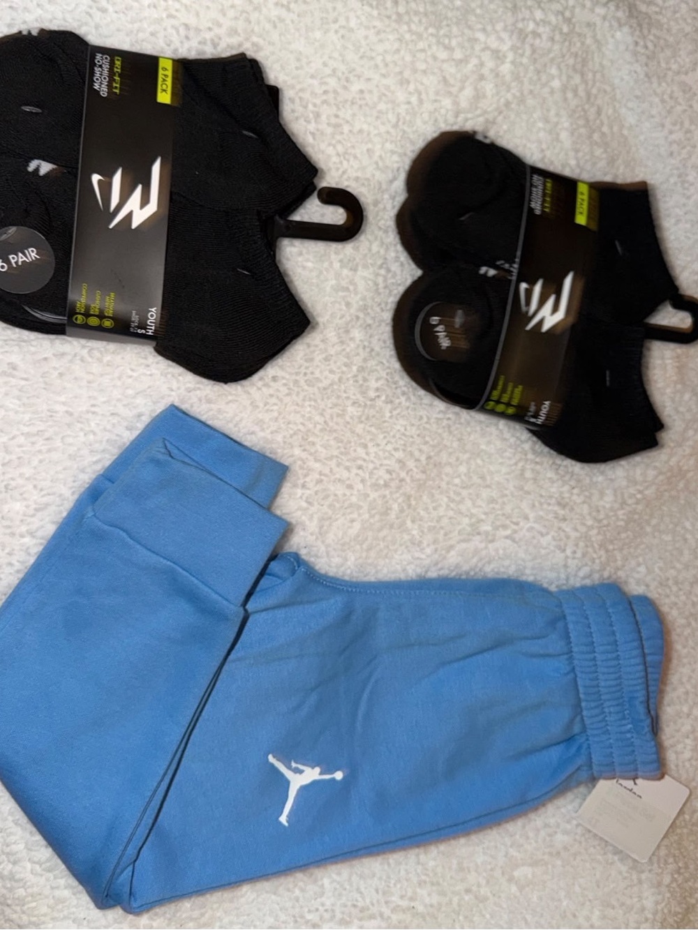 Jordan boys Blue Fleece Sweatpants with Black Socks Set